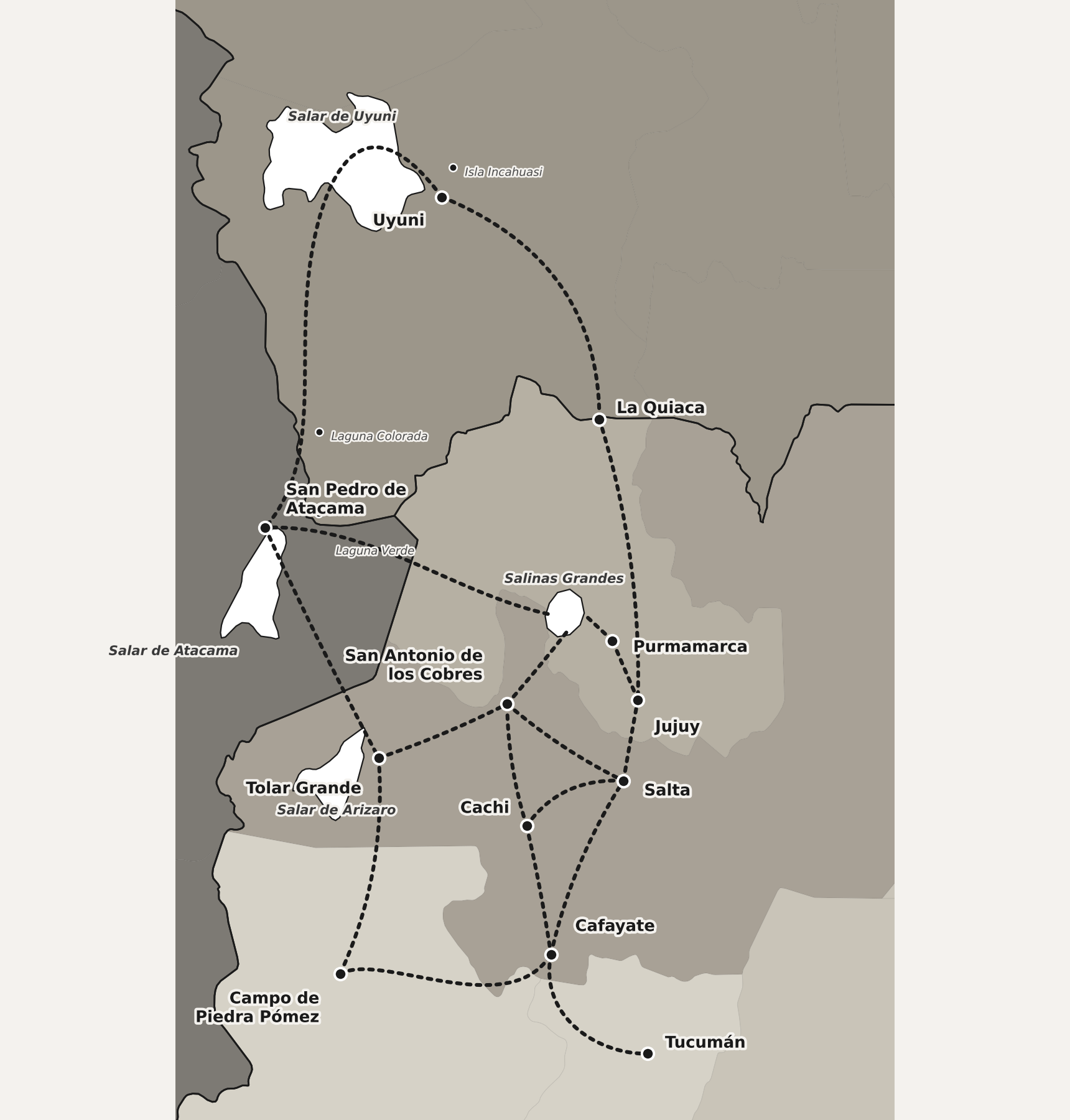 Mapa de la región Salta, Jujuy, Bolivia y Chile